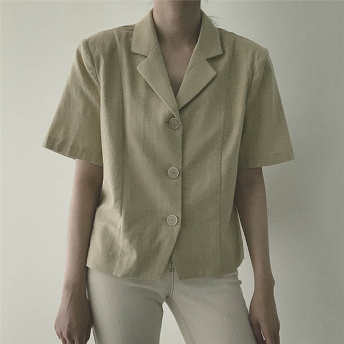   【トップス】大人らしいシンプル合わせやすいカジュアル通勤/OL折襟シングルブレスト無地シャツ  