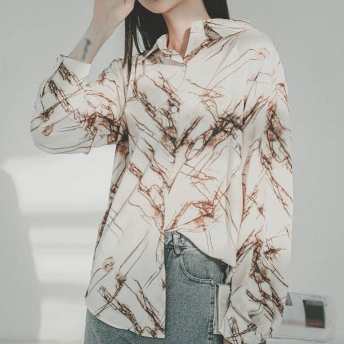   【トップス】 絶対流行 ファッション プリント 折り襟 シングルブレスト 長袖  シャツ·ブラウス  