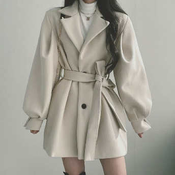   【アウター】韓国風ファッション ダブルブレスト ベルト付き コート  