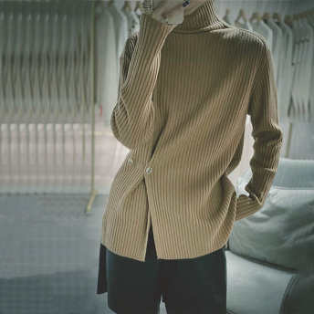   【トップス】絶対流行韓国系ファッション プルオーバー 無地 シンプル スリット ニットセーター  