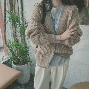   【トップス】しっかりシンプル 韓国系 カジュアル ボタン ファッション無地 長袖 ニットセーター  