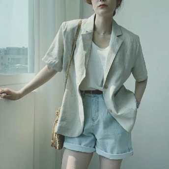   【アウター】五分袖 定番 ファッション ボタン 折襟 シングルブレスト スーツジャケット  