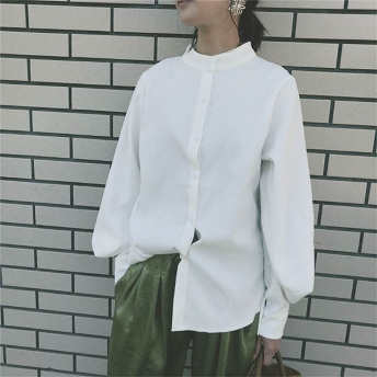   【トップス】個性的なデザインファッションシンプルランタンスリーブ無地長袖シャツ·ブラウス  
