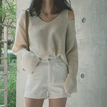   【トップス】高見えデザインファッションおしゃれ無地 プルオーバーニットセーター  