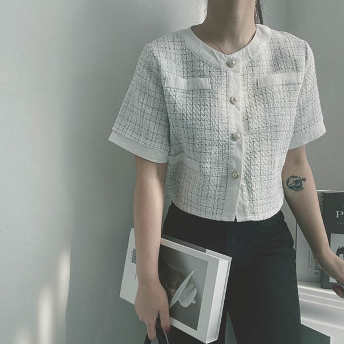   【トップス】ユニークなデザインファッションおしゃれ半袖ラウンドネックシャツ·ブラウス  