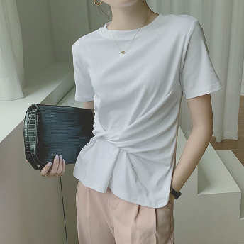  【トップス】上品なシルエット韓国風ファッション無地おしゃれプルオーバーTシャツ  