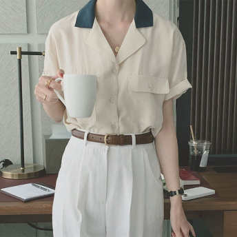   【トップス】目を奪われる韓国風ファッション シングルブレスト 半袖 シャツ·ブラウス  