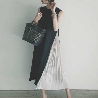   【ワンピース】女性大人気 ファッション フェミニン ノースリーブ 配色 半袖ワンピース  