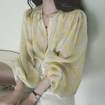   【トップス】可愛いデザイン韓国風ファッション長袖ラウンドネックシャツ·ブラウス  