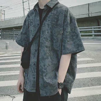   【トップス】ins超人気 シンプル 韓国系 シングルブレスト 半袖 配色 折り襟 メンズ シャツ  