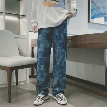    【ボトムス】今季大注目のアップ レギュラー丈 ファッション 幾何模様 チェック柄 メンズデニムパンツ  