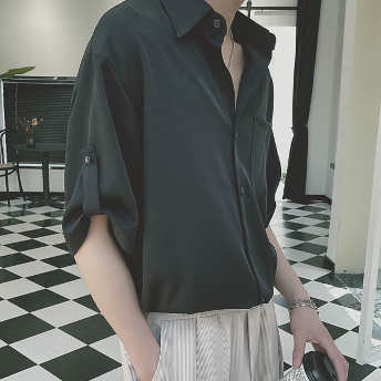   【トップス】韓国風ファッション  シングルブレスト  無地 半袖 POLOネック シャツ  
