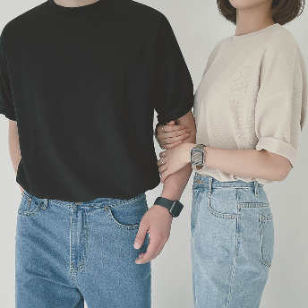   【トップス】おしゃれ度アップ韓国風ファッション男女兼用無地カジュアルプルオーバーTシャツ  
