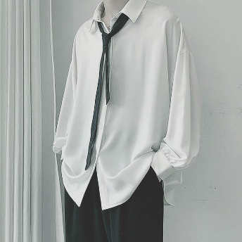   【トップス】無地 長袖 シンプル 定番 ギャザー 折り襟 シングルブレスト シャツ  