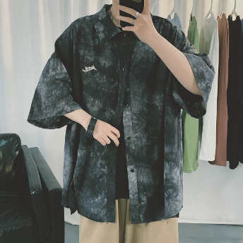  【トップス】売れ筋 染め 韓国ファッション ゆったり 五分袖 メンズ シャツ  