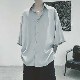   【トップス】INS 超人気 シンプル ファッション 五分袖 シングルブレスト 無地 春夏 メンズ シャツ  