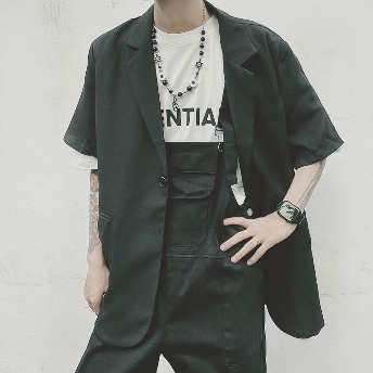  【アウター】INS 韓国の人気爆発 ハンサム 個性 五分袖 無地 春夏 折り襟 スーツジャケット  