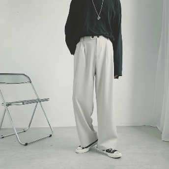  【ボトムス】上品なシルエット 韓国風ファッション シンプル 無地 レギュラー丈ロングパンツ  
