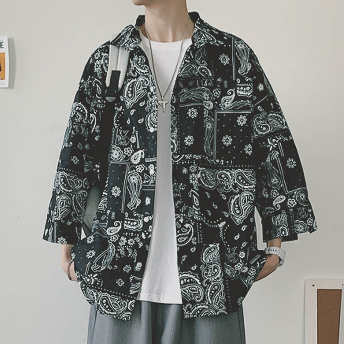   【アウター】高級感  シンプル ファッション 七分袖 シングルブレスト 配色 プリントカーディガン  