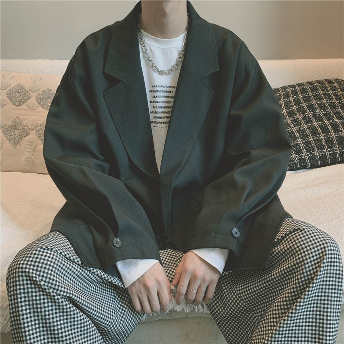   【アウター】トレンドアイテムファッションカジュアル無地折襟シングルブレストスーツジャケット  