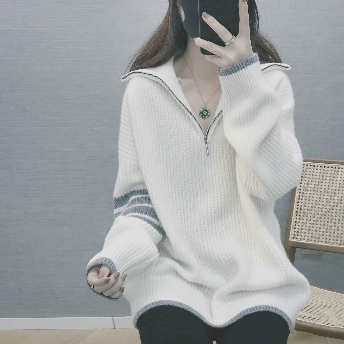   【トップス】超快適ファッションおしゃれカジュアルプルオーバー配色ニットセーター  