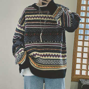   【トップス】特別デザイン 暖かい 総柄 メンズファッショ ラウンドネック セーター  