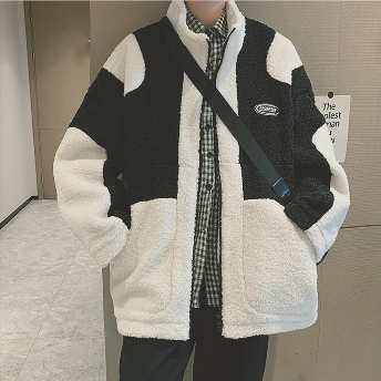   【アウター】売り切れ必至 韓国系 長袖  ラムウール 配色 スタンドネック  冬 メンズジャケット  