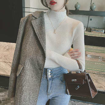  【再入荷】【トップス】大人可愛い韓国風ファッションスウィート 無地 ハーフネック プルオーバーニットセーター  