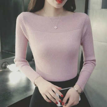   【トップス】高見えデザイン韓国風ファッション無地おしゃれプルオーバーニットセーター  