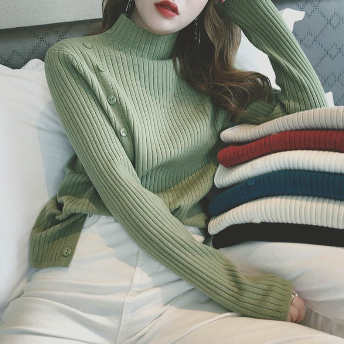  【トップス】韓国風ファッション 無地 ハーフネック カジュアル 合わせやすい ニットセーター  