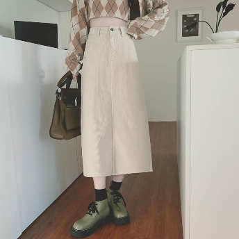   【STAFF SNAP】【ボトムス】韓国風ファッション ハイウエスト サイドポケット 着痩せ スカート  