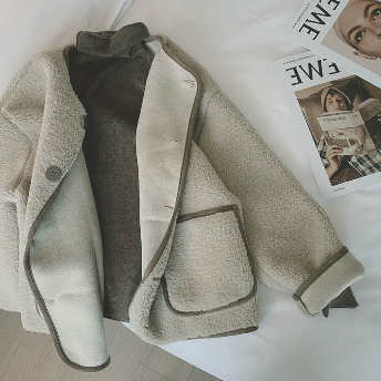   【アウター】流行の予感 2色 デザイン性 ラウンドネック ショート丈 コート  