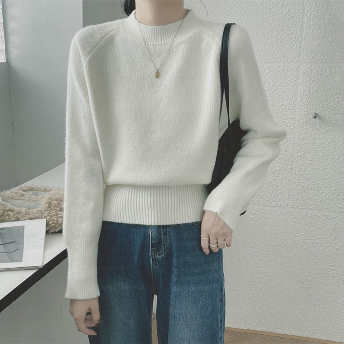   【トップス】高見えデザイン韓国風ファッションプルオーバー無地おしゃれニットセーター  