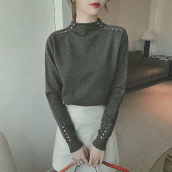   【トップス】韓国で人気爆発ボタン飾り ハーフネック フェミニン 大人気 ニットセーター  