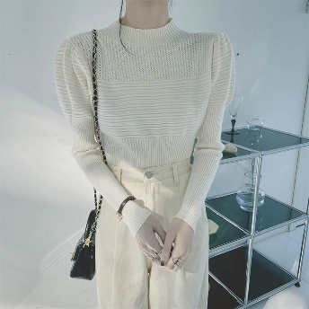   【トップス】柔らかくて優しい印象 韓国風ファッション  防寒  キュート パフスリーブ ニットセーター  