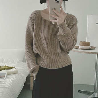   【トップス】特別デザイン韓国風ファッション無地プルオーバー着痩せ効果ニットセーター  