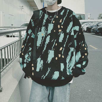   【トップス】高級感 韓国ファッション 配色 ラウンドネック メンズ パーカー  