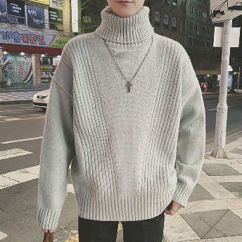   【トップス】高級感韓国系 シンプル 無地 ハイネック ゆったり メンズ ニットセーター  