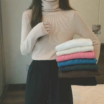   【トップス】今季注目  ファッションシンプル スウィート 無地 ハイネック ニットセーター  