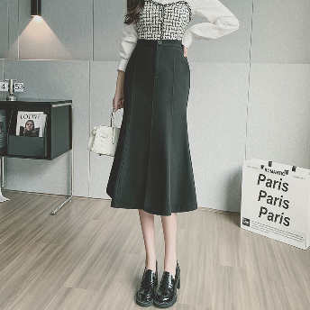   【STAFF SNAP】【ボトムス】韓国風ファッション シンプル 着痩せ エレガント フェミニン ハイウエスト  スカート  