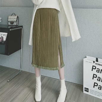  【ボトムス】絶対流行 ファッション 合わせやすい シンプル スリット ハイウエスト スカート  