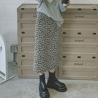   【ボトムス】INS風韓国系 ファッションヒョウ柄合わせやすいハイウエストスリットAラインスリム スカート  