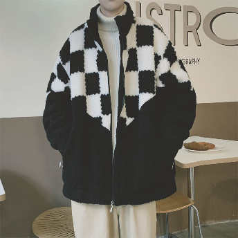   【アウター】おしゃれ度アップ 絶対流行 韓国系 チェック柄 ラムウール 冬コーデ メンズジャケット  