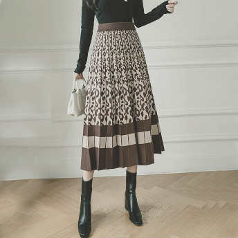   【ボトムス】品質いいな新品ファッションエレガント フェミニン Aライン 配色 ヒョウ柄 スカート  