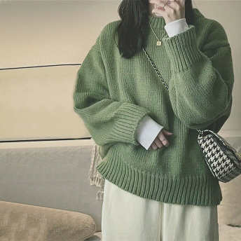   【トップス】柔らかくて優しい印象ファッションおしゃれ無地プルオーバーニットセーター  