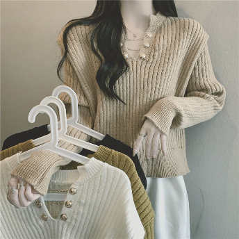   【トップス】柔らかくて優しい印象ファッションおしゃれプルオーバー無地ニットセーター  