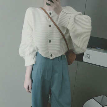   【トップス 】人気上昇中 ドルマンスリーブ シングルブレスト 韓国風 ファッション ニットセーター  