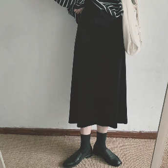   【ボトムス】韓国風ファッションシンプル 無地 Aライン ハイウエスト 中長 レトロ 細身シルエット スカート  