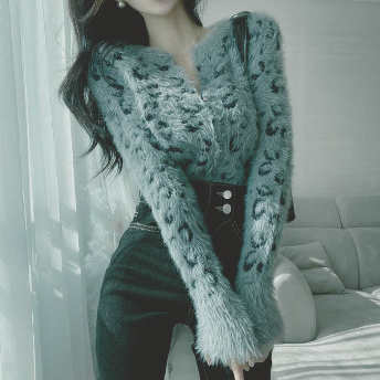   【トップス】高級感 韓国風ファッション 絶対可愛い 防寒 ジッパー  ヒョウ柄 ニットセーター  