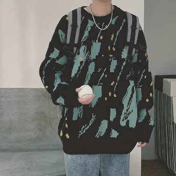   【トップス】おしゃれ度アップファッションオシャレプルオーバー配色ニットセーター  